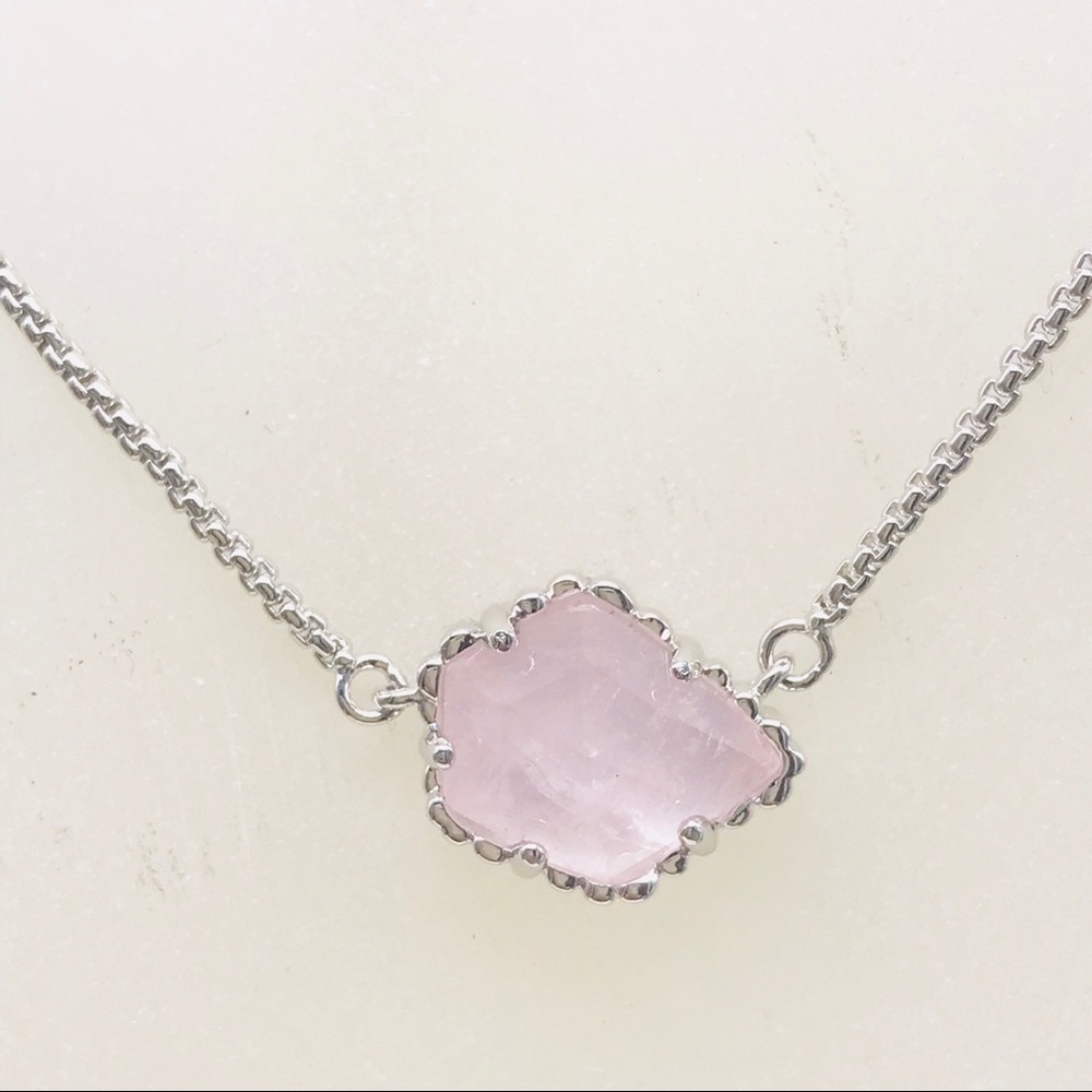 Kendra Scott Tess Rose Quartz necklace Silver Tone